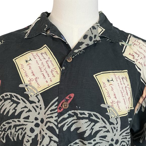 Tommy Bahama Men's Island Graphic 100% Silk Button Down Short Sleeve Shirt Sz L - Picture 1 of 5